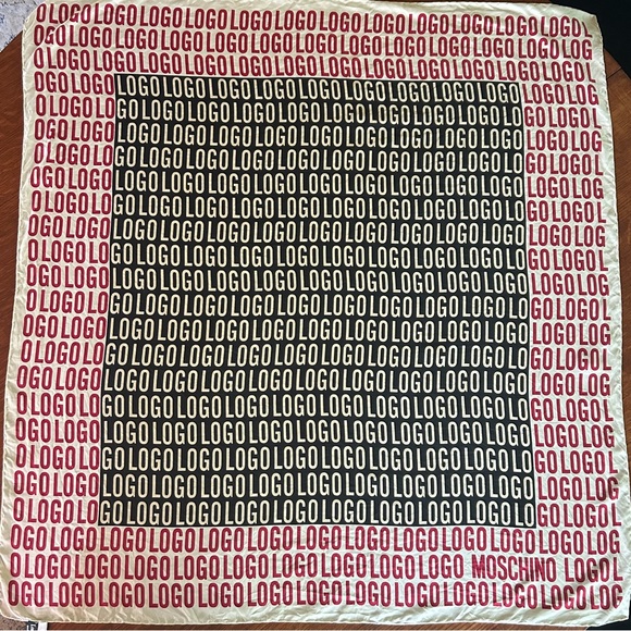 ✨VINTAGE✨ MOSCHINO rare “Logo” 100% silk scarf, 35” square hand finished. - Picture 2 of 5